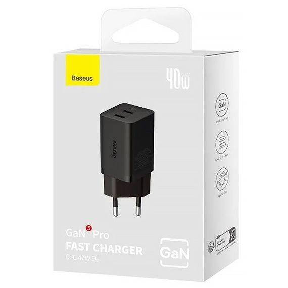 СЗУ Baseus GaN5 Pro OS + Type-C to Type-C 40W (CCGP18010) Black | Зображення 5