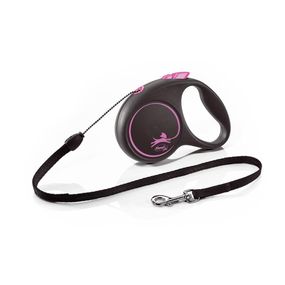 Рулетка Flexi Black Design S, трос 5 м, розовый
