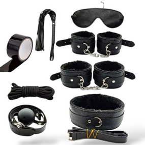 БДСМ набір чорний "Night fetish", наручники, окови, нашийник, повідець, маска, кляп, мотузка, плеч, скотч sexstyle