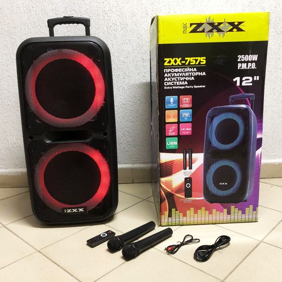 Караоке колонка с двумя микрофонами ZXX-7575 80х39х33 см 300 Вт, Автономная колонка с двумя микрофонами ER-45 | Зображення 5