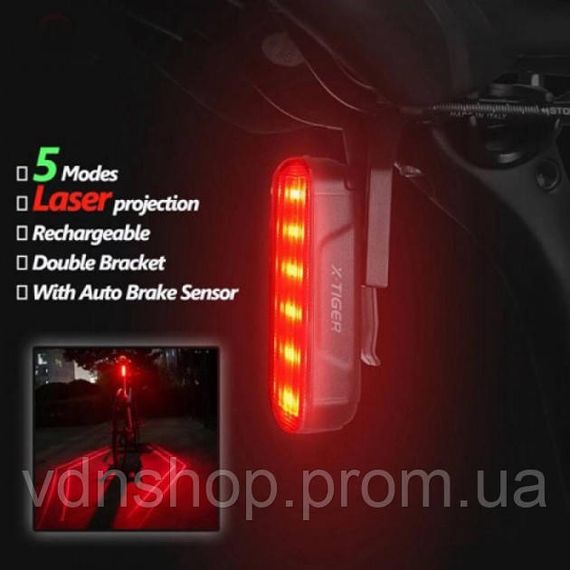 Стоп на велосипед LED USB LEADBIKE LD80-6LED, Мигалка велосипедна, Велосипедний ліхтар на батарейках WH-52 | Зображення 1