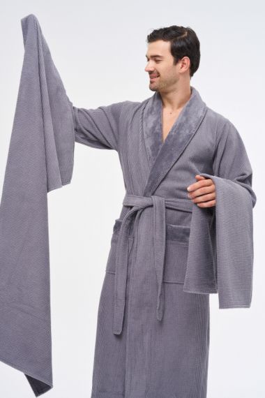 Чоловічий халат Nusa 1163 з тапочками і рушниками, Сірий, L/XL | Зображення 1