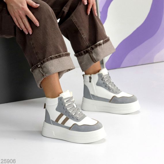 Белые серые зимние хайтопы на платформе в ассортименте | Зображення 5