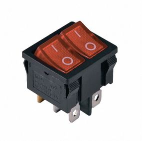 Переключатель KCD1-6-2101N R+R/B 220V 2 клавиши красный с подсветкой Ny95500734