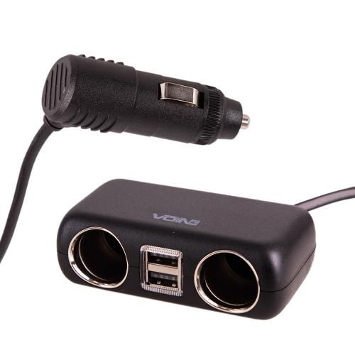 Розгалужувач (подовжувач) прикурювача VOIN 2 виходи +2USB 2400mA 12/24V SC-2004L дріт | Зображення 2