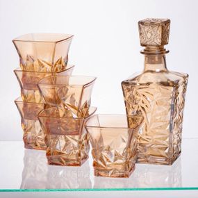 Набір для напоїв графин та 6 склянок для напоїв із товстого скла коричневий 64486-25