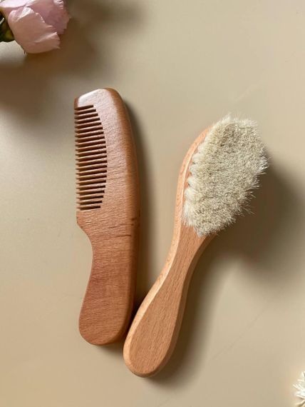 Щітка і гребінець для новонароджених з натуральним м'яким ворсом дитячий набір з двох предметів | Зображення 2