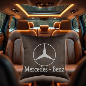 Авто Подушка c вышивкой логотипа марки мерседес mercedes коричневый автомобилисту 02223