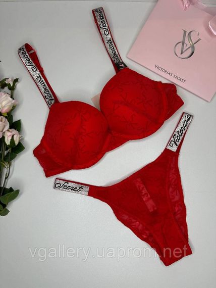 Комплект жіночої спідньої білизни Victoria's Secret зі стразами 85С, Червоний | Зображення 1