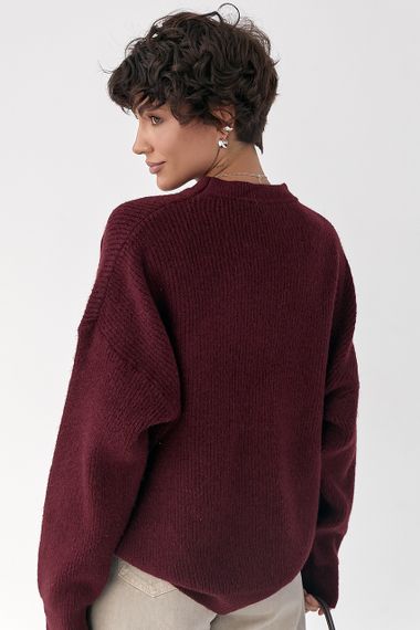 В'язана тепла однотонна кофта - бордо цвет, ONE SIZE (є розміри) | Зображення 1