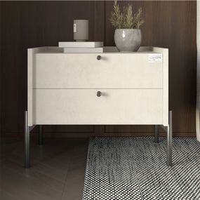 Тумба приліжкова LION Wood з двома шухлядами Бетон style (чорні ножки) (LION-041339)