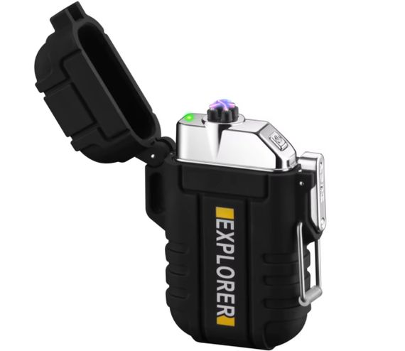 Электроимпульсная USB зажигалка Explorer FR171, две дуги в водонепроницаемом корпусе - Black