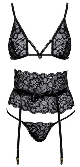 Комплект білизни Suspender Set black S/M | Зображення 2