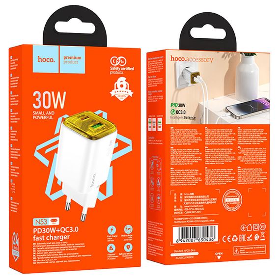 МЗП Hoco N53 Monsoon PD30W+QC3.0 (1USB-A/1C) White | Зображення 2