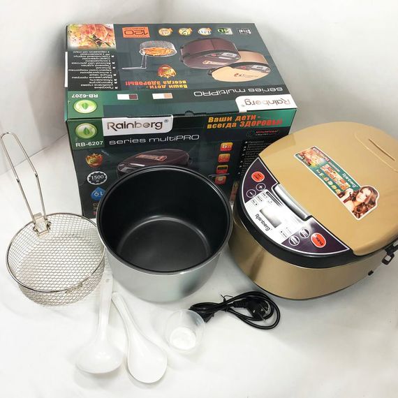 Мультиварка Rainberg RB-6207 З Фритюрницею, 12 Програм, скороварка пароварка мультиварка. Колір бежевий | Зображення 1