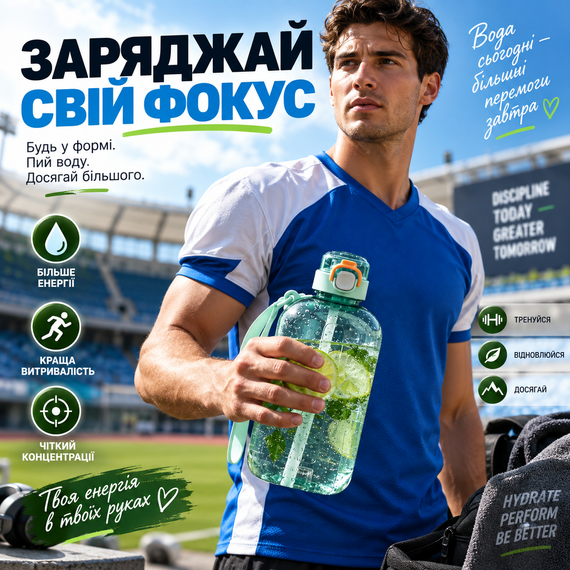 Спортивна пляшка для води SPORT 750 мл з ремінцем — багаторазова BPA-free пластикова пляшка з герметичною кришкою, бірюзова | Зображення 9