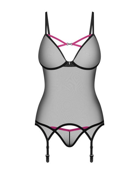 Корсет Obsessive Novenes corset & thong, XL/2XL, прозорий, відкрита спина, стрінги в комплекті sexstyle | Зображення 3
