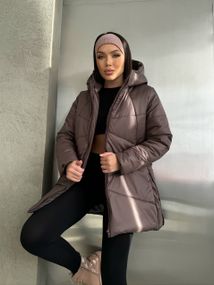 Женская теплая зимняя куртка с капюшоном NB23053 размер 50/52 цвет коричневый