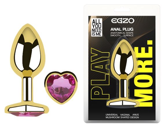 Анальная пробка с кристаллом EGZO - Gold Heart Plug Rose size M Sex Aura