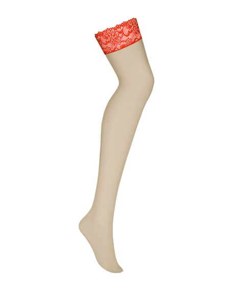 Панчохи під пояс Obsessive 838-STO-3 Тілесно-червоні S/M | Зображення 4
