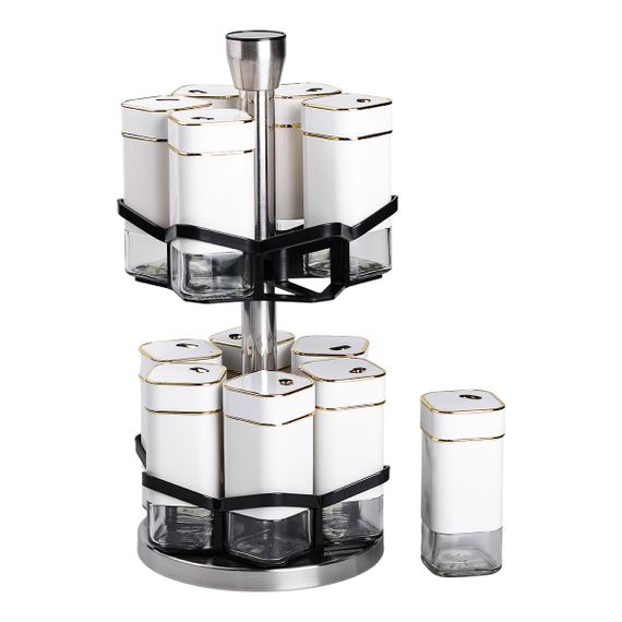 Набор для специй на подставке 12 шт 120 мл карусель для специй Белый HP-1315 | Зображення 4