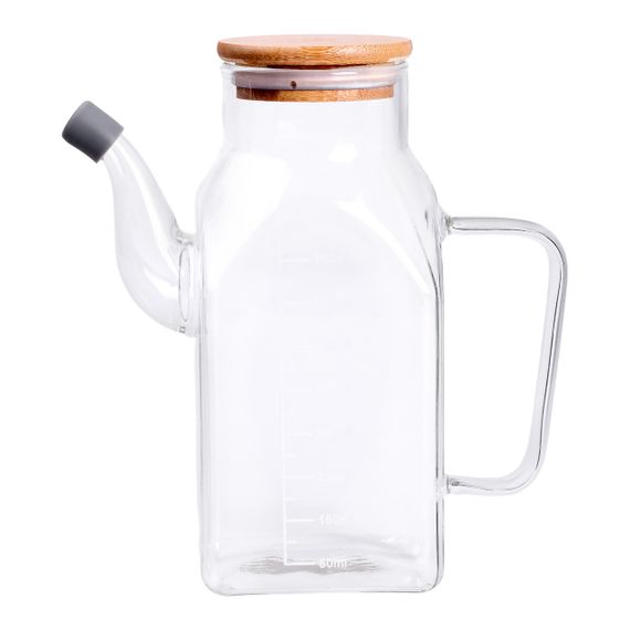 Стеклянная бутылка для масла 750 мл с ручкой и бамбуковой крышкой HP-34-4 | Зображення 3