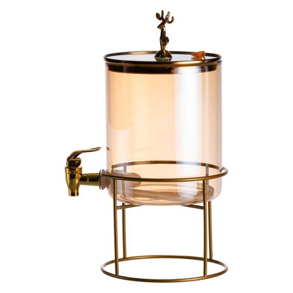 Лимонадница стеклянная 3.6 л с золотым краном и подставкой круглая банкетная ёмкость для напитков HP-34-18 | Зображення 2