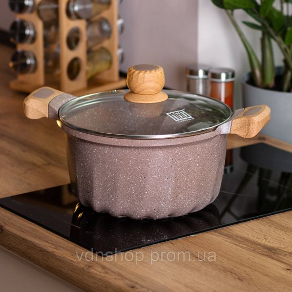 Алюмінієва каструля об'ємом 5 літрів з кришкою Ø 24 см, мармурове антипригарне покриття, кавовий MGC HP-4-433CO | Зображення 3