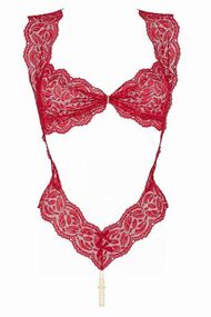 Кружевное боди с двойной жемчужной нитью Bracli Body Your Night, Красный, День влюблённых, M, M