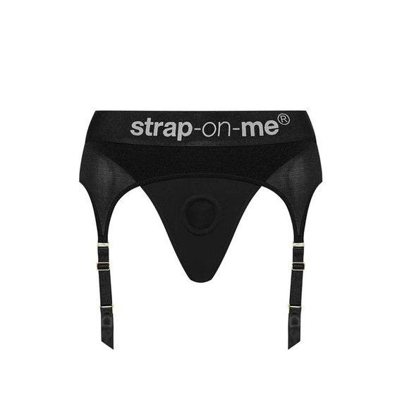 Трусики для страпону, XXL, з підв'язками для панчох Strap-On-Me чорні Sex Aura | Зображення 6