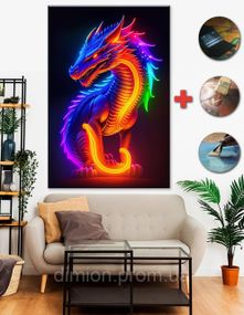 Картина на полотні "Neon dragon" 60х80 см + Подарунок покриття лаком на полотні