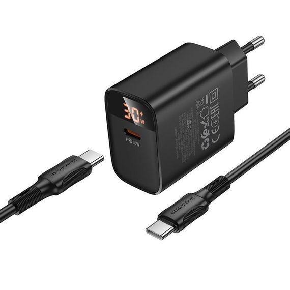 МЗП Borofone BA97A PD30W (1USB-C) + кабель Type-C to Type-C Black | Зображення 3