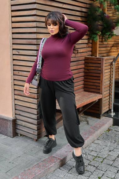 Женская теплая водолазка на флисе Ri282 цвет бордовый, размер 54/58