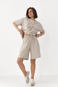Жіночий костюм з футболкою і шортами - кавовий цвет, ONE SIZE (є розміри)
