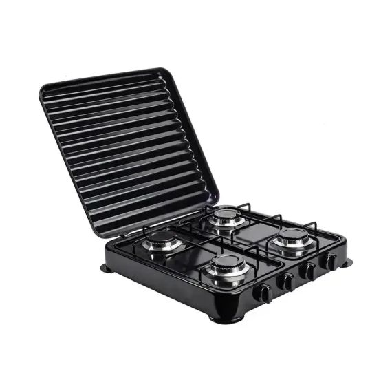 Настольная газовая плита, плита на 4 конфорки domotec MS6604, черный