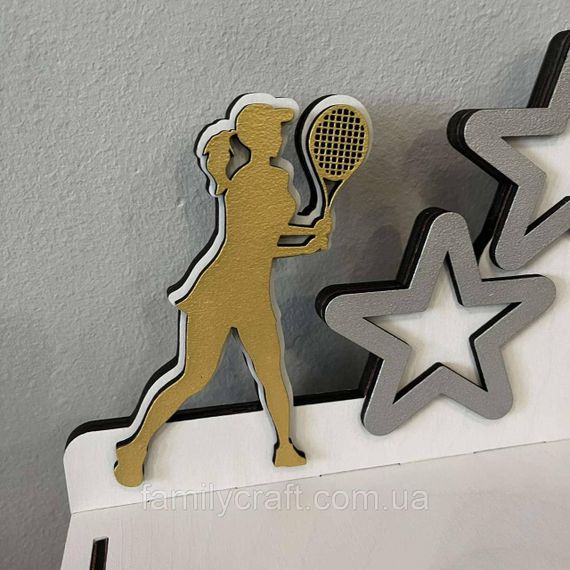 Медальница с полкой для кубков Деревянный держатель для медалей Органайзер для наград тенис | Зображення 1