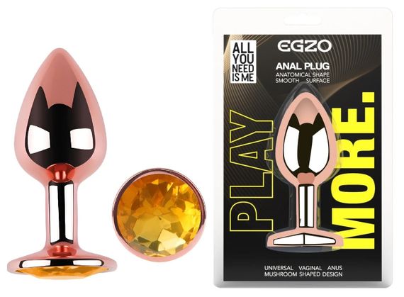 Анальна пробка EGZO Rose Gold із жовтим кристалом, металева, розмір M для анального сексу Sex Aura
