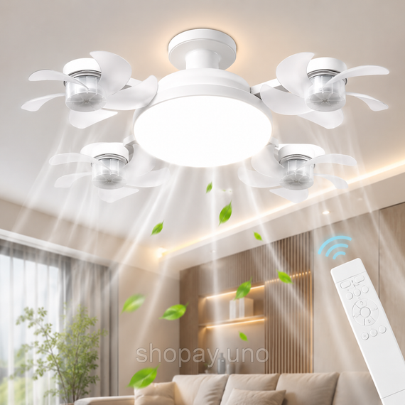 Світлодіодна стельова люстра-вентилятор AY1053 / LED лампа з вентилятором у патрон / Стельовий світильник-вентилятор 60W