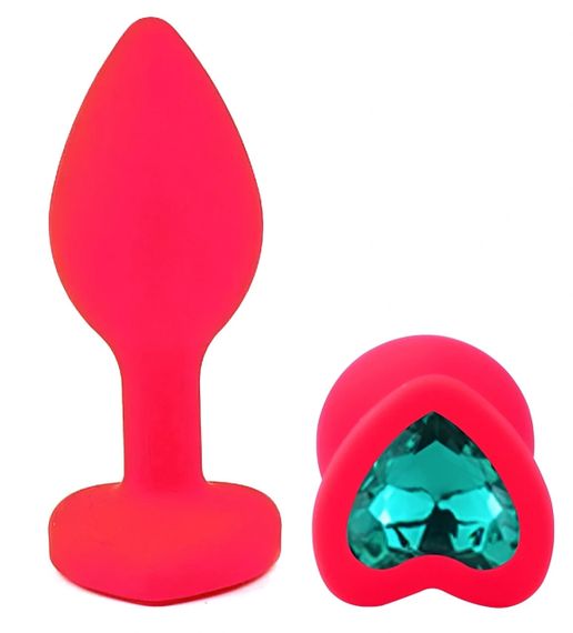 Анальная пробка EGZO Pink Heart Plug S с бирюзовым кристаллом, розовая из медицинского силикона Sex Aura | Зображення 1