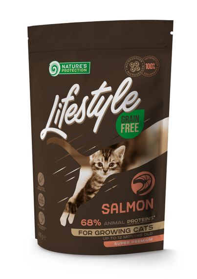 Корм Nature's Protection Lifestyle Grain Free Salmon Kitten сухой с лососем для котят 0.4 кг