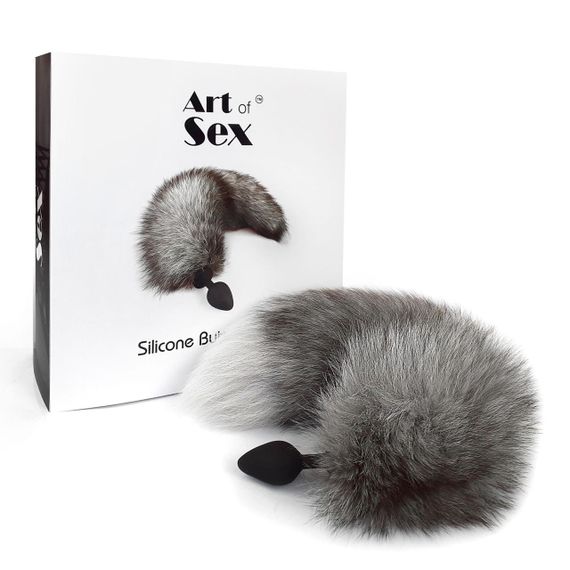 Силіконова анальна пробка з хвостом із натурального хутра Art of Sex size M Artctic fox | Зображення 4