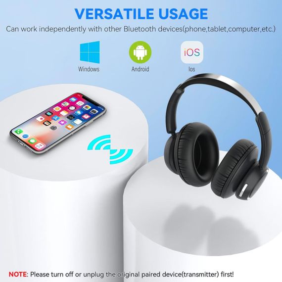 Наушники беспроводные накладные для телевизора с базой-трансмиттером, Bluetooth, гарнитура для просмотра ТВ | Зображення 7