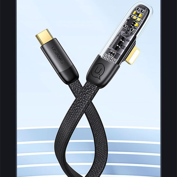 Дата кабель USAMS US-SJ583 Type-C to Lightning PD 20W Right-angle (1.2m) Black | Зображення 4