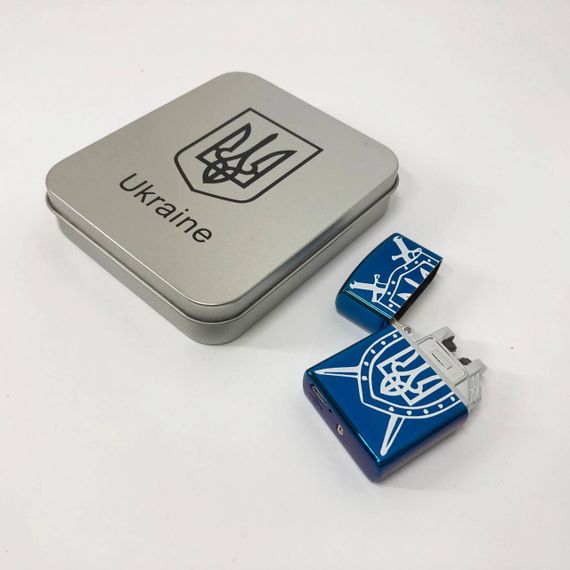 Дугова електроімпульсна запальничка USB Україна (металева коробка) HL-446. CP-122 Колір: синій | Зображення 7