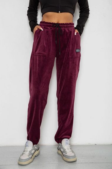 Спортивные штаны велюровые женские на флисе  -уценка, цвет бордовый, 238R58645-U-1