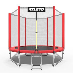 Батут дитячий Atleto 252 см із захисною сіткою і драбиною для дому та дачі червоний 42400445