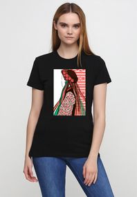 Футболка жіноча чорна з принтом "Дівчина у вінку", 2XL