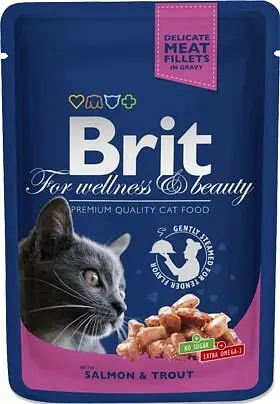 Вологий корм пауч Brit Premium Cat Salmon & Trout pouch для дорослих котів, лосось і форель 100 г