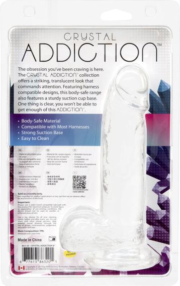 Прозрачный фаллоимитатор на присоске ADDICTION — Clear Dildo with Balls 8″, вибропуля в подарок Sex Aura | Зображення 6