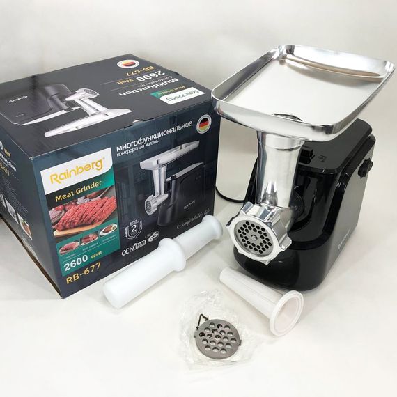 Електрична м'ясорубка Rainberg RB-677 2600 Вт з насадкою для ковбас, м'ясорубка з металевим редуктором | Зображення 4